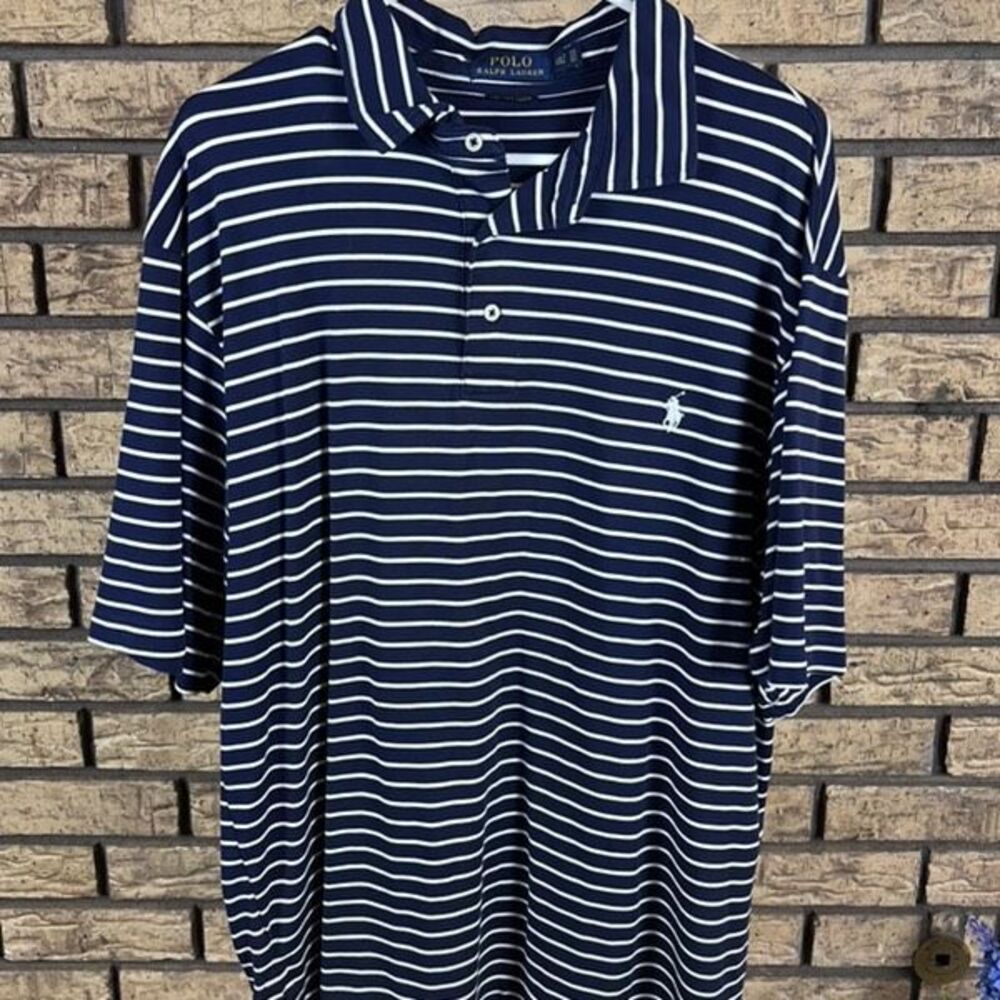 Mens Polo Ralph Lauren Pima Soft‎ Touch Polo Shirt 2XL Blue/White Striped